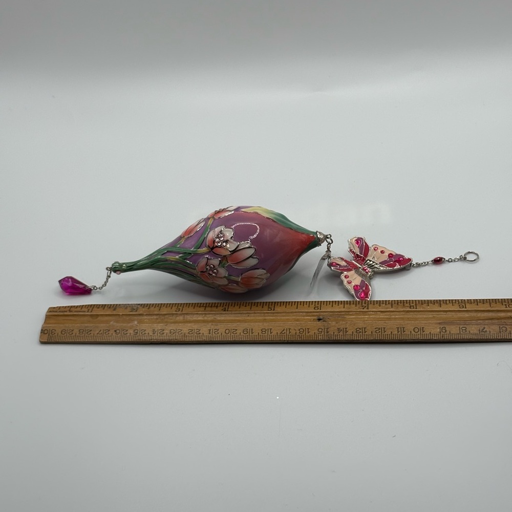 Ceramic Purple Pink Christmas Ornament Butterfly Blushing Tulips Victorian Style - Picture 14 of 15